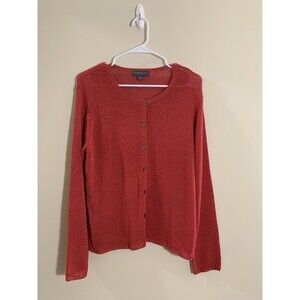 Northern Isles Cardigan Sweater Women's Size Large Red Lightweight Long Sleeve